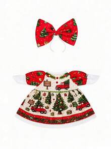 1pc Christmas Porch Goose Outfit Set, Christmas Tree & Truck Print Dress With Bow Headband, Fits 23" Goose Statue, Holiday Outdoor Yard Porch Decor (Statue Not Included) - Multicolor - View 11