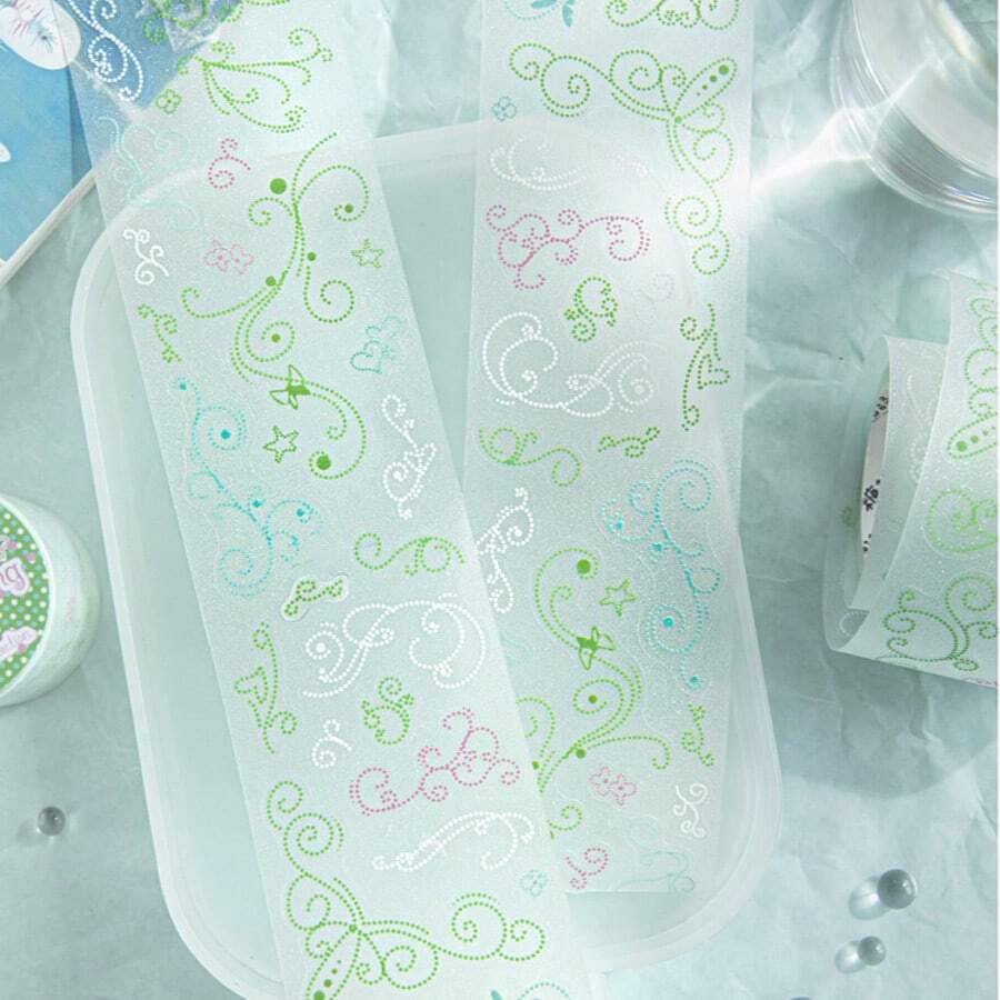 50mm*1.5m Small Fresh Floral Vine PET Waterproof Washi Tape With Star & Musical Note Pattern, Versatile DIY Journal Background Decor, Collage Craft Material, Holiday Present, Personalized Planner Stationery, Back To School Must Have - Round - View 1