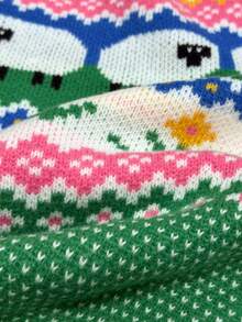 Sweater Kasual Musim Gugur Motif Fair Isle Bunga Vintage Pastoral Bohemian - Hijau - View 7