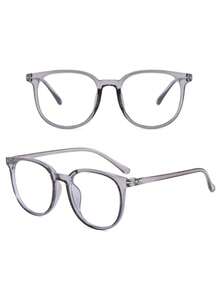 1 Pair Women's Fashion Academy Style Large Frame Gray Square-Round Clear Lens Glasses, Suitable For Daily Use, Computer, Gaming, TV, Phone, Transparent Eyewear Accessories - Gray Flat - View 2