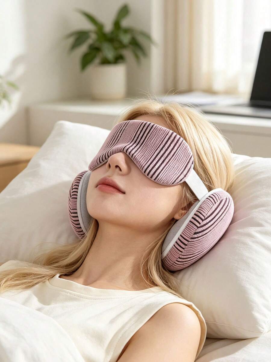 Striped Portable Travel Eye Mask With Storage Box, Soft Breathable Sleep Mask, Unisex, Adjustable Strap Light-Blocking Eye Mask, Suitable For Airplane Naps And Nighttime Sleep - Multicolor - View 1