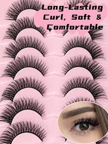 7 Pairs Natural Full Strip False Eyelashes, Soft Lightweight & Reusable Natural-Looking Lashes, Comfortable Eye-Enhancing Eyelashes For Everyday Wear, Date Makeup & Daily Beauty Looks - View 6