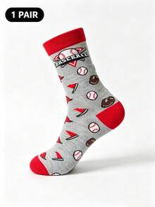1 Pair Unisex Baseball Theme Crew Socks, Novel Sports Pattern Mid-Calf Socks, Fun Pattern Casual Socks, Everyday Athletic Socks - Multicolor - View 16