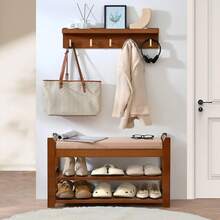 Zapatero con cojín, Banco Zapatero, Zapatera Entrada Casa, Zapatera para Entrada de Casa, Banca Zapatera, Banco de Zapatos con Almacenamiento para Entrada, Pasillo, Recámara y Sala de Estar, Mueble Organizador de Calzado para el Hogar - Marrón - Ver 10