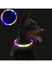Rechargeable Pet Glowing Collar, 4 Modes: Steady, Fast Flash, Slow Flash, Flowing, Suitable For Pet Night Outings, Adjustable Size - Multicolor - View 4