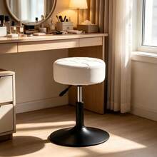 Adjustable Height Swivel Vanity Chair For Makeup - PU Leather Padded Stool With 360° Rotation - White - View 3