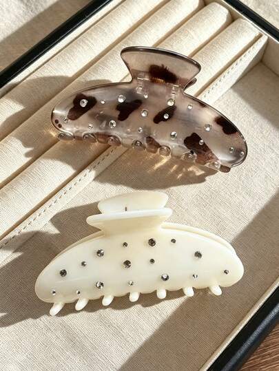 2pcs/1pc Women's 10cm/3.93in White Leopard Print Glossy Lightweight Plastic Hair Claw Clip, Fashionable Versatile Elegant Minimalist Style Hair Accessory For Thick Coarse Hair, Suitable For Daily Wear, Casual, Party, Commute, Vacation, Ponytail, Updo, Face Washing, Bathing, Makeup, Outfit Matching, Hair Clip