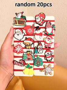 10/20pcs Random Christmas Cartoon Hair Ties, Santa Claus, Reindeer, Snowman Small Hair Bands, Girls' Braid Rubber Bands - Multicolor - View 9