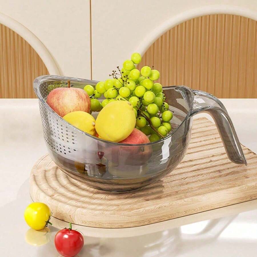 1 cái rổ lọc trong suốt có tay cầm, rổ lọc nhựa đa năng dùng cho gạo, trái cây và rau củ, dụng cụ nhà bếp