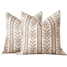 Amor Virisso Floral Pillow Covers 18x18 Set Of 2 Block Print Pillow Cover Neutral Boho Farmhouse Accent Striped Decorative Pillow Covers For Sofa Bed, - Brown - View 9