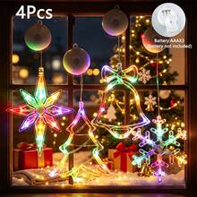 4pcs Christmas Hanging Suction Cup LED String Lights Set, North Star, Snowflake, Christmas Tree, Bell Shapes, Suitable For Windows, Curtains, Battery Operated, Party Decoration Christmas Lights (Batteries Not Included) - 4-piece Set - View 10
