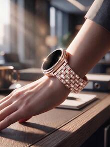 水鑽手錶錶帶與錶殼，相容於 Galaxy Watch9/8 40mm 與 44mm，優雅時尚亮面金屬水鑽錶帶，防摔防刮水鑽錶殼，適合 女款手錶錶帶與錶殼，休閒商務派對奢華智慧手錶錶帶 - 鑲鑽錶帶+錶殼-玫瑰金 - 查看 7