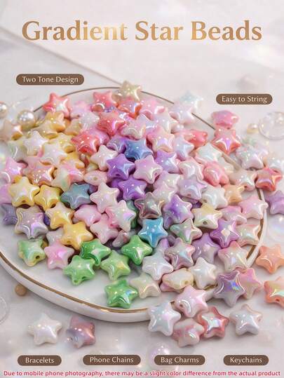 10/20/30/50pcs 10mm Acrylic Iridescent Macaron Color Star Beads, Large Hole Star Beads, DIY Jewelry Making Supplies For Bracelet, Necklace, Earrings, Keychain Charms, Phone Chain, Bag Charm, Holiday Decoration And Gift