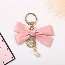 1Pc Satin Bow Keychain, Pearl Heart Alloy Bag Charm, Backpack Pendant, Women Accessory, Birthday & Holiday Gift - Multicolor - View 2