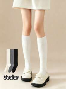 1/2/3 Pairs Women's Solid Color Knitted Calf Socks, Thickened Warm Long Tube Socks, Suitable For Daily Commute Wear - Multicolor - View 1
