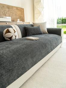 1PC Solid Chenille Sofa Cushion Cover, All Season Use, Non-Slip Backing, Scratch-Resistant Pet Friendly Couch Protector For 1/2/3/4 Seater & L-Shaped Sofa, Machine Washable Soft Sofa Mat For Home Decoration - Dark Grey - View 7