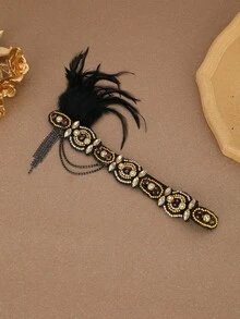 Women's 1920s Style Feather Headband, Beaded Rhinestone Hair Accessory, Chain Tassel Vintage Hair Hoop, Suitable For Wedding Party, Halloween Costume, Prom - Multicolor - View 6