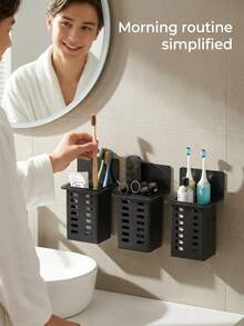 1pc Wall-Mounted Draining Storage Rack, Multi-Functional Kitchen Storage Box, Wall-Mounted Toothbrush And Toothpaste Holder; Suitable For Bathroom Storage, Camping, Dormitory And Home Decor; Bathroom Accessories And Kitchen Utensils. - Multicolor - View 2
