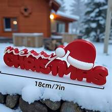 1pc Decorative 3D Letter Sign, Merry Christmas Letter Decoration Sign With Christmas Hat Desktop Ornament, Reusable Holiday Decoration, Suitable For Desktop, Fireplace, Shelf, Window Sill Decoration - Multiple Styles - View 5