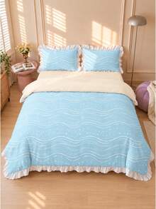 2/3pcs Light Sea Ripple Pattern Ruffled Duvet Cover Set, Set Includes 1 Duvet Cover + 1/2 Pillowcases, No Filling - Soft, Comfortable, Breathable Bedding, Suitable For All Seasons, Perfect For Creating A Cozy And Warm Bedroom, Guest Room, Ultra Soft, Breathable, Moisture-Wicking Bedding - Multicolor - View 4