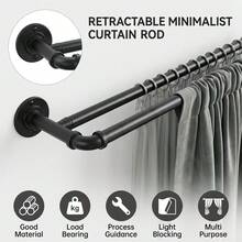 Double Curtain Rod Industrial Pipe Wrap Design 3/4 Inch Heavy Duty Wrap-Around Double Curtain Rod Adjustable Black Telescopic Curtain Rod Suitable For Windows, Living Room, Glass Sliding Doors - Industrial Style Double Rod - Black - View 2