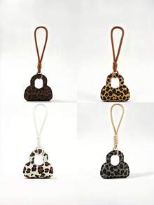 New Hot-Selling Handmade DIY Vintage Leopard Print Mini Bag Charm, 1pc Flocked Small Bag Keychain Pendant, Creative Holiday Gift Souvenir For Lovers And Friends, Creative Gift For Girlfriend, Holiday Gift, Phone Car Accessory Key Ring, Holiday Creative Small Gift, Event Gift - Multicolor - View 2