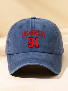 MAKEFGE 1pc Unisex Outdoor Casual Fashion Soft Comfortable Washed Distressed Vintage LOS ANGELES91 Graphic Print Adjustable Size Minimalist Black Multi-Color Curved Brim Baseball Cap Suitable For Daily Wear, Travel, Holiday Gift, Party Street - A - View 6