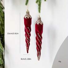2pcs=1set Christmas Candy Cane Hanging Decor, Christmas Tree Decoration, Window Display, Nordic Style Red Flocked Candy Pendant - Multiple Styles - View 5