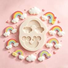Rainbow Cloud Silicone Mold, Non-Stick Fondant Candy Chocolate Baking Tool, Cake Decoration DIY, Cake Decoration Candy Cupcake Topper, Cake Polymer Clay Craft Epoxy Resin - Light Grey - View 2