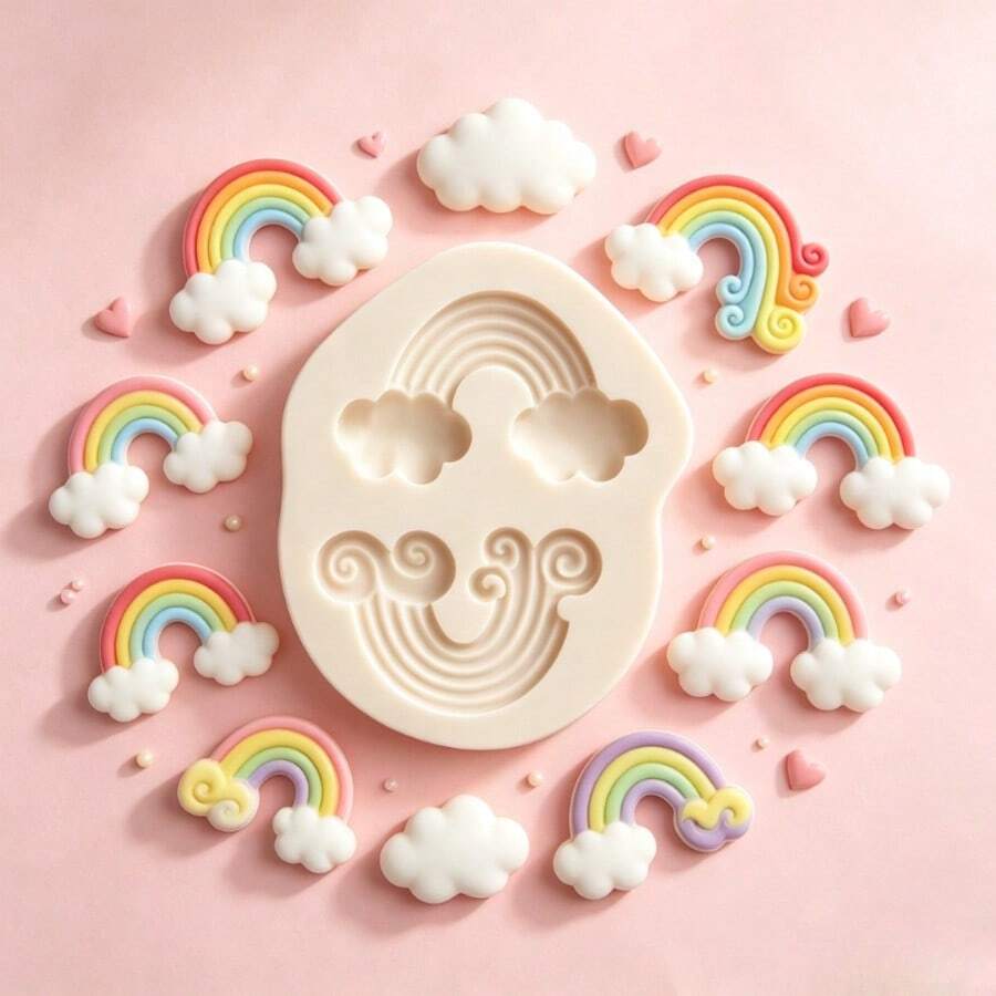 Rainbow Cloud Silicone Mold, Non-Stick Fondant Candy Chocolate Baking Tool, Cake Decoration DIY, Cake Decoration Candy Cupcake Topper, Cake Polymer Clay Craft Epoxy Resin