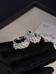 1pc Ins Style Casual Cubic Zirconia Faux Pearl Ring, Suitable For Women's Daily Commute Wear - Silver - View 5