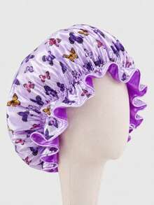 CONFLASS Women Cute Butterfly Print Satin Sleep Bonnet, Elastic Ruffle Edge Silky Smooth Night Hair Cap,Breathable Comfort Sleeping Bonnet Specially For Curly, Natural, Braided, Long Hair, Fit For All Hair Types Home Bedroom Hair Accessories For Ladies - Multicolor - View 14