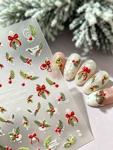 1pc 3D Embossed Christmas Nail Art Stickers, Cute Sweet Autumn Nail Decals - Multicolor - View 7