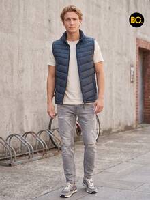 Chaleco Acolchado para Hombre con Forro Tipo Borrega, Cierre Frontal, Bolsillos con Cierre y Cuello Alto, Ligero y Cálido para Uso Casual, Urbano, Viaje y Exterior Diario. Big City - Petroleo - Ver 5