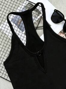 DINBEY Women's 3Pcs Seamless Racerback Workout Tank Top, Ring Cutout V Neck Ribbed Cropped Athletic Sports Camisole For Gym Daily Wear - Black - View 4