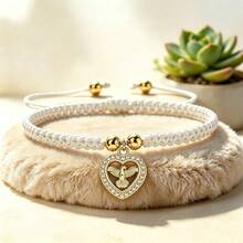 1Pc Hollow Heart Peace Dove Pendant Bracelet Crystal Rhinestone Charm Handwoven Rope Bangle For Women Couple Lucky Fashion Jewelry Gift - Love Pigeon - View 11
