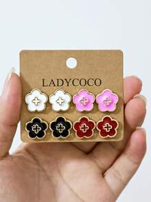 LADYCOCO 4對時尚新款奢華幸運五葉草女款耳環套組，適合日常百搭耳釘 - 彩色 - 查看 6