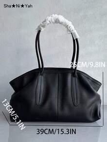 女款軟皮革托特包，2026新時尚，極簡小眾機翼設計，大容量通勤手提包 - 黑色 - 查看 5