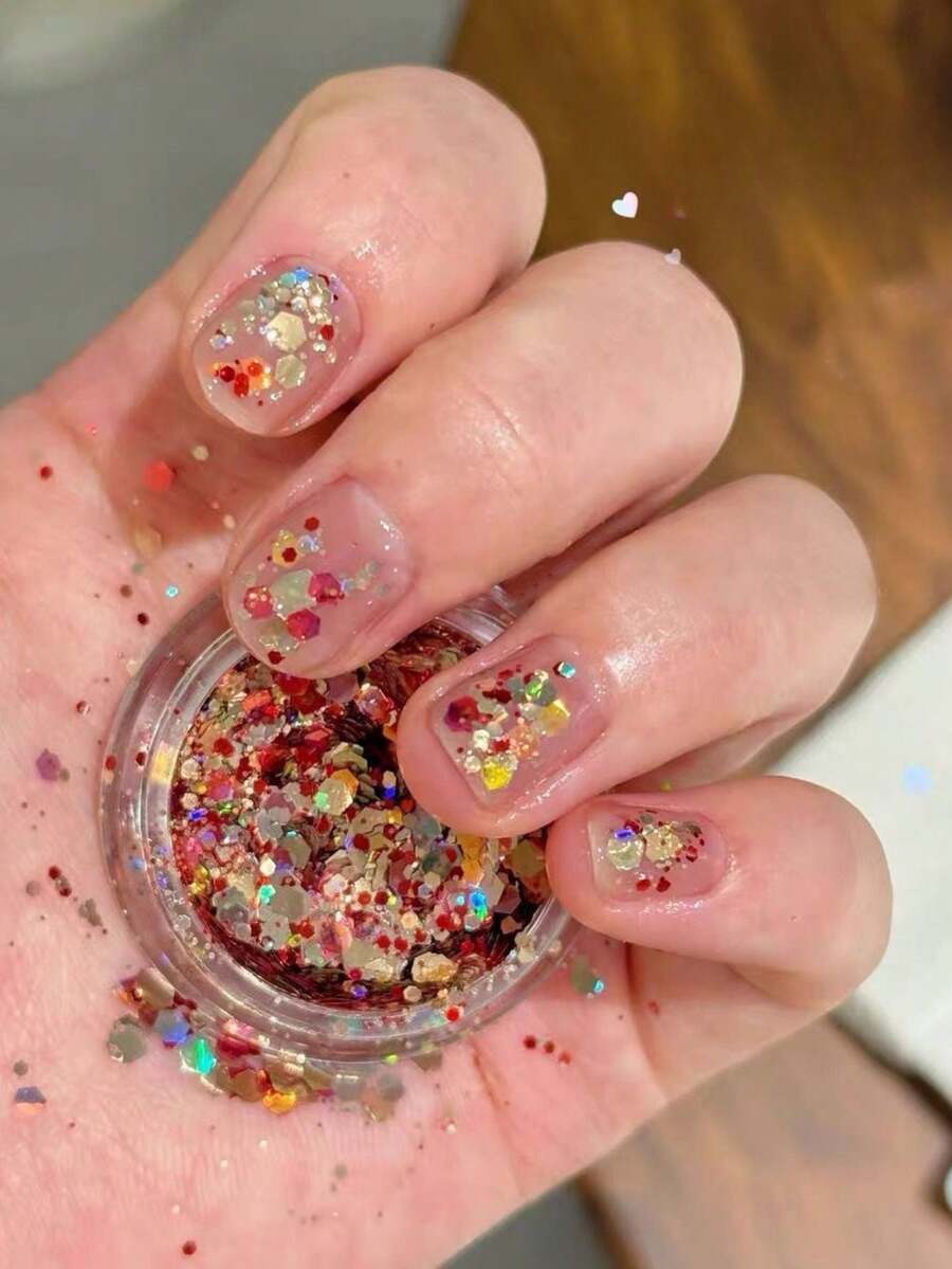 1 Kotak Musim Gugur, Kuku Musim Gugur/Musim Dingin Baru, Glitter Merah Campuran untuk Seni Kuku, Serpihan Tipis Berkilau Berbagai Ukuran, Kilau Cemerlang - MultiWarna - View 1