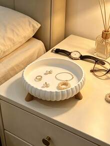 1pc Decorative Storage Tray, Elegant Jewelry Dish Key Holder Storage Plate With Small Feet, Suitable For Rings, Necklaces, Earrings, Keys And Coins, Vanity, Entryway, Console, Bedroom Home Decor, Gift For Women, Housewarming, Birthday - Multicolor - View 12