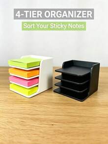 1pc 4-Layer Desktop Stackable Sticky Note Organizer, Suitable For Square Sticky Note Pads, Multi-Color Classification Sticker Storage Rack, Easy To Access, Minimalist Desk Organizer, Suitable For Office, Home, Study, School, Stationery Storage - Multicolor - View 4