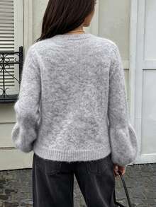 Just Masa Women's Fuzzy Knit Cardigan,Casual Elegant Vintage Button Front Long Sleeve Sweater Jacket Top,For Going Out,Vacation,Fall Winter Outfit - Grey - View 2