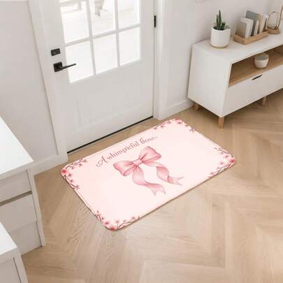 1/2/3-Piece Floor Set, Welcome, Home Decor, Suitable Front Door, Kitchen, And Bathroom; Pink Bow And Floral Pattern With Elegant Lettering, A Kitchen, And An Excellent Women