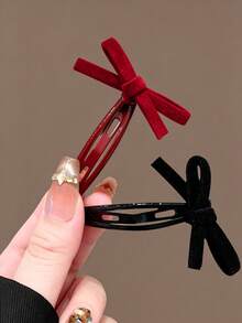 5pcs Girls Autumn/Winter Bow Hair Clips, Versatile Daily Children Hair Accessories, Non-Damaging Hair Clips - Multicolor - View 5