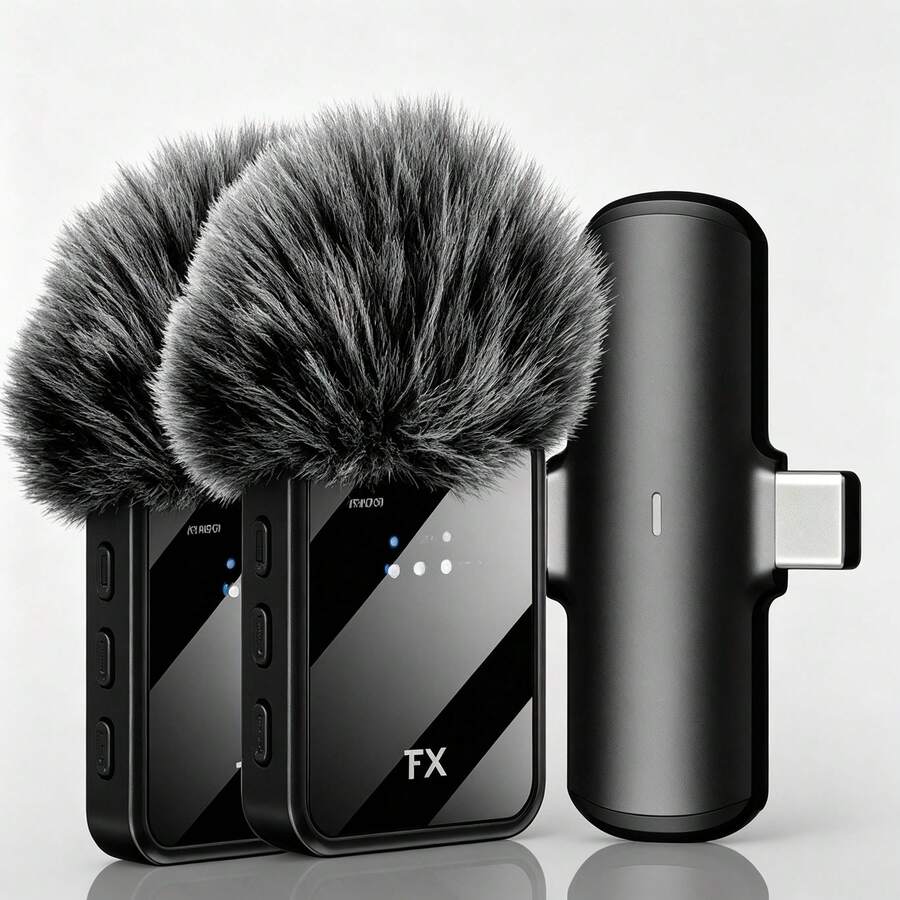 Micrófono inalámbrico F15 negro, 2 micrófonos, 2 receptores y cable - Negro - Ver 1
