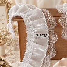 2-Inch Pearl Luster Ruffle Lace Trim, Pleated Lace Fabric, Suitable For Sewing, Cuffs, Skirts, Curtains, Aprons, DIY Crafts And Home Decor - Double-layer Lace Trim - View 4