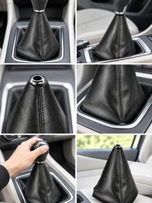 1pc Black Faux Leather Gear Shift Boot, Car Shifter Dust Cover For Compatible Manual And Automatic Gear Levers, Replacement Gear Stick Gaiter For Vehicle Interior Protection And Styling - A - View 3