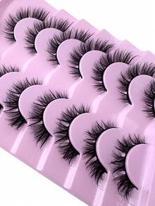 New 7 Pairs Spiky Anime False Eyelashes, Wet Look Cat Eye Eyelashes, Spiky Faux Mink Eyelashes, Thin Fairy Cartoon Eyelashes, Natural Dramatic Strip Lashes, Spiky Style, Like Eyelash Extension Effect, Cosplay Eyelash Extension Set - Black - View 6