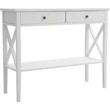 Mesa de Consola Blanca 30x100.1x80 cm |   Mesa de Sofá Estrecha de Madera con 2 Cajones y Estante de Almacenamiento |   Diseño con Paneles en X para Entrada Pasillo y Salón |   Estilo Rústico Moderno para Espacios Pequeños |   Fácil de Armar - Blanco - Ver 5