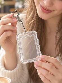Transparent Wave-Edge Card Holder With Pearl Chain Star Clasp, Y2k Style Transparent Hard-Shell Protective Case,Suitable Hold Id Cards, Bank Cards - Multicolor - View 9